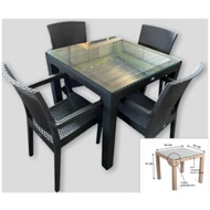 BAHAR  90   ÜVEGLAPOS MŰRATTAN  GARNITURA SZETT 90CM ASZTAL 4 SZÉKKEL (BT6) GRAFIT