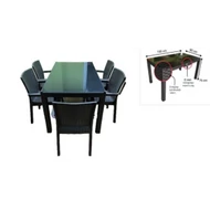 BAHAR  150   ÜVEGLAPOS MŰRATTAN  GARNITURA SZETT 90CM ASZTAL 6 SZÉKKEL (BT8) GRAFIT