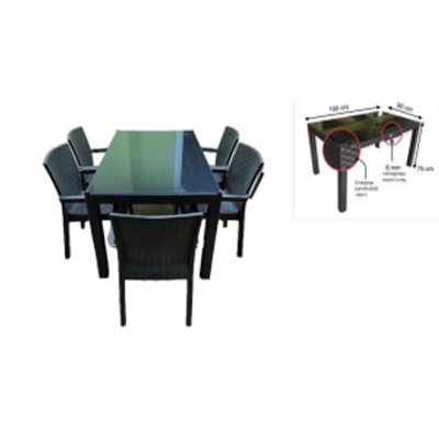 BAHAR 150 ÜVEGLAPOS MŰRATTAN GARNITURA SZETT 90CM ASZTAL 6 SZÉKKEL (BT8) GRAFIT